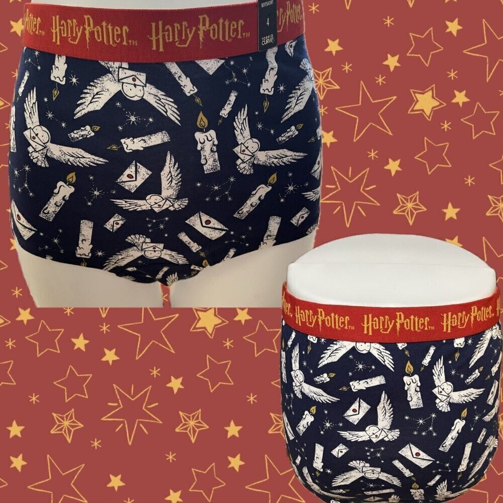 Harry Potter + 4 Owl Post Candle Graphic Name Waistband Cotton Boyshort Panties